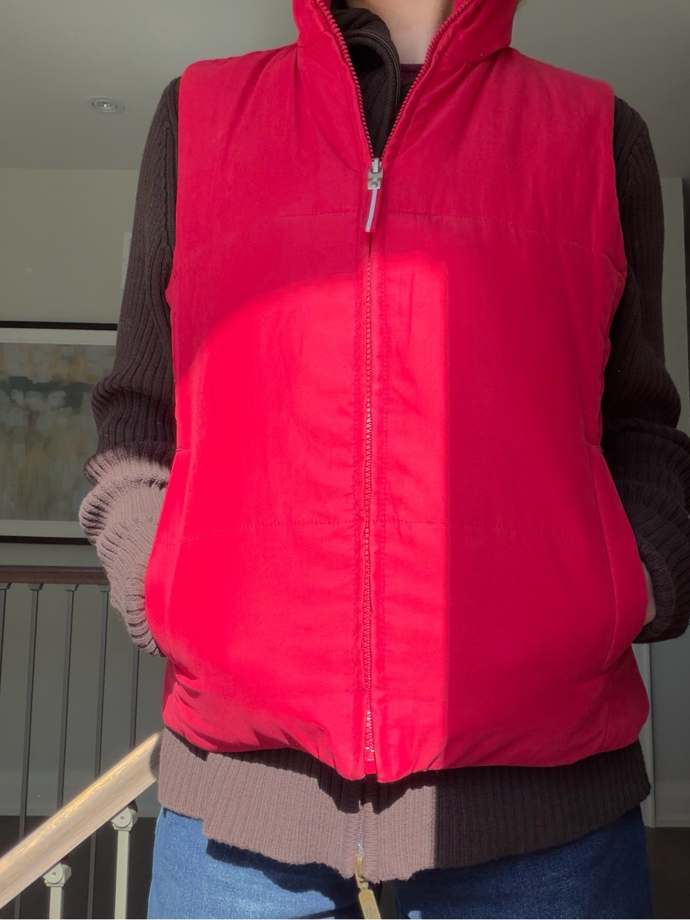 Esprit Bright Red Quilted Sleeveless Zip Vest